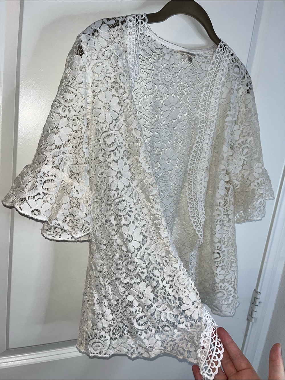 Self Esteem Lace Open Front Crochet Babydoll Cardigan Fairy Boudoir Soft Size XL